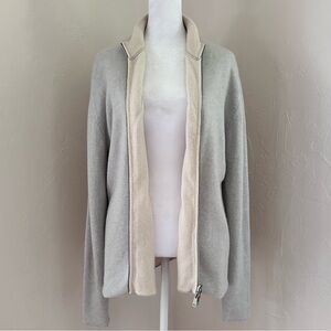 Johnstons of Elgin Reversible Cashmere Zip Front Cardigan Sweater Gray Cream XL